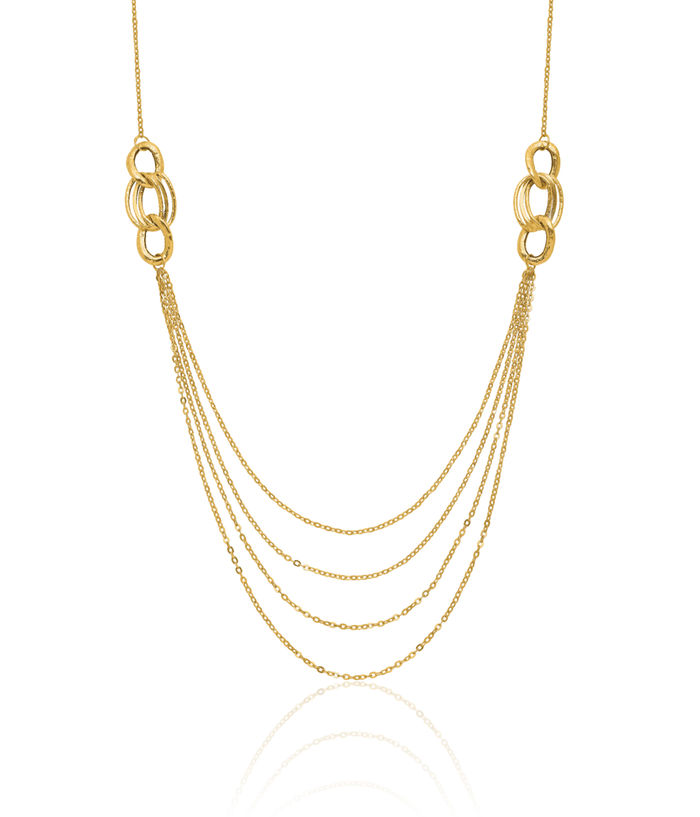 14K Solid Yellow Gold Four Layering Rope Chain Twisted Link Necklace