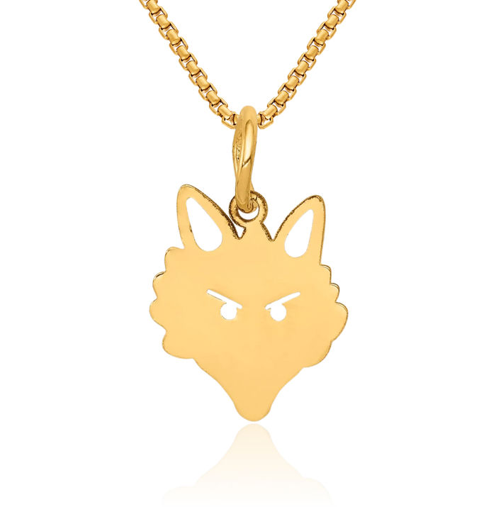 14K Solid Yellow Gold Fox Head Necklace Chain Pendant Charm