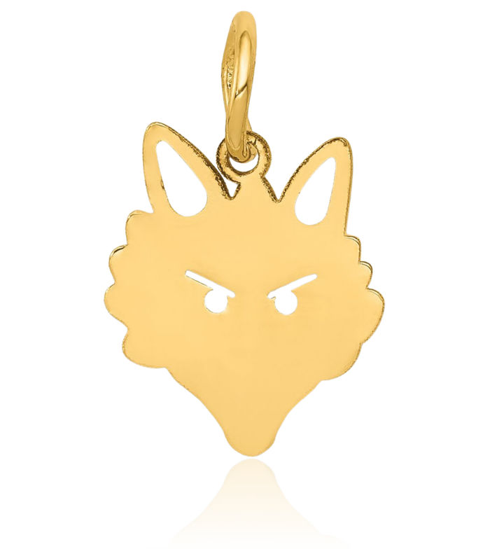 14K Solid Yellow Gold Fox Head Necklace Chain Pendant Charm