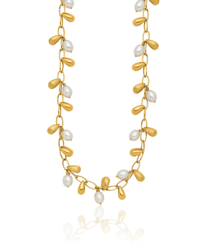 14K Solid Yellow Gold Freshwater Cultured Pearl Bead Necklace Chain