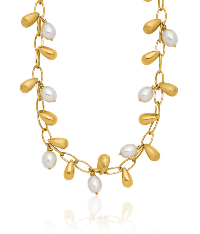 14K Solid Yellow Gold Freshwater Cultured Pearl Bead Necklace Chain