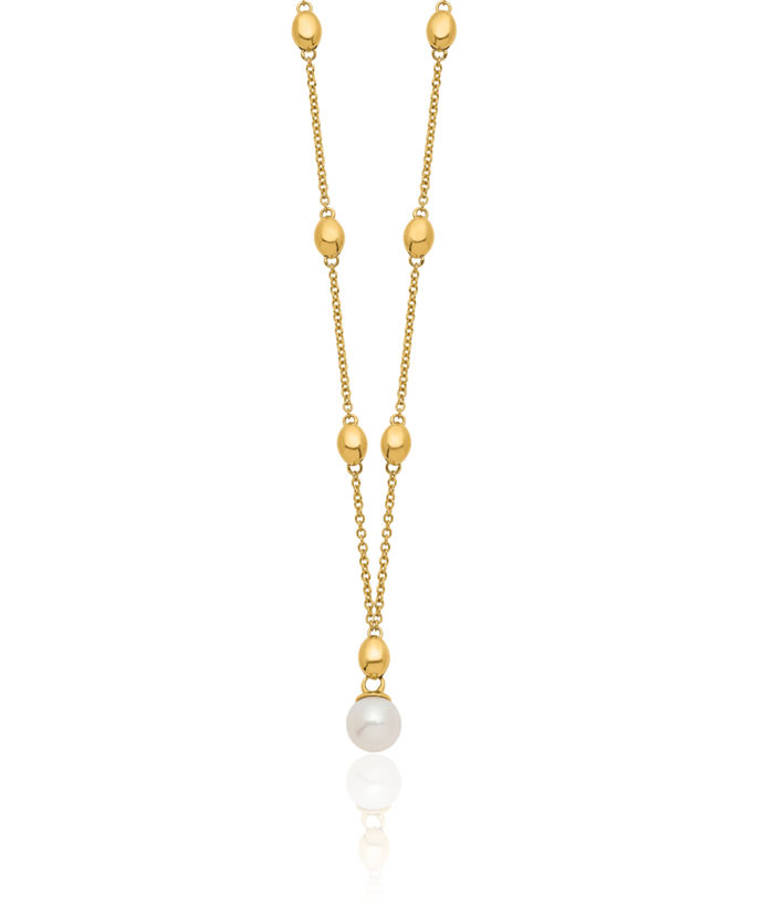 14K Solid Yellow Gold Freshwater Cultured Pearl Bead Necklace Chain