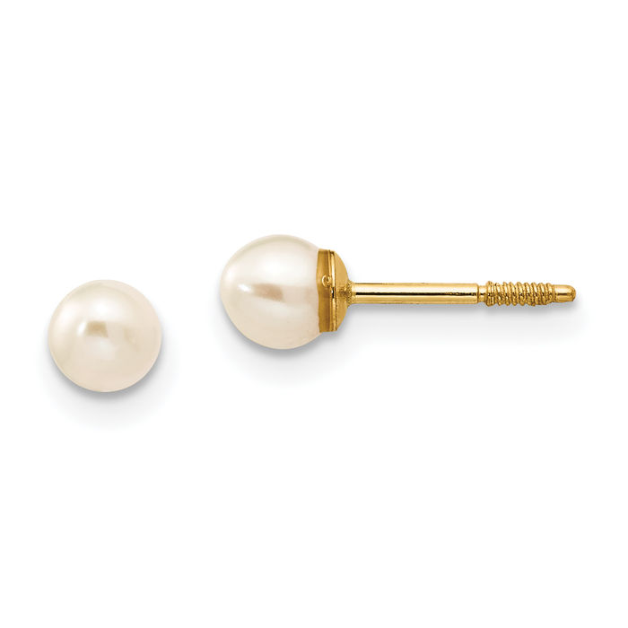 14K Solid Yellow Gold Freshwater Cultured Pearl Stud Earrings