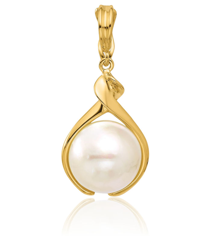 14K Solid Yellow Gold Freshwater Cultured Pearl Necklace Chain Pendant Charm