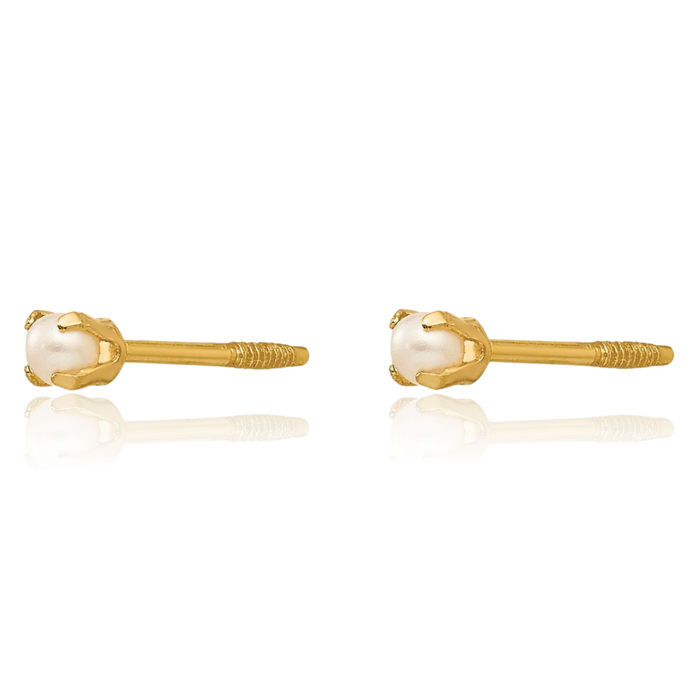 14K Solid Yellow Gold Freshwater Cultured Pearl Stud Earrings June Birthstone Jewelry