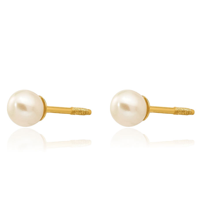 14K Solid Yellow Gold Freshwater Cultured Pearl Stud Earrings