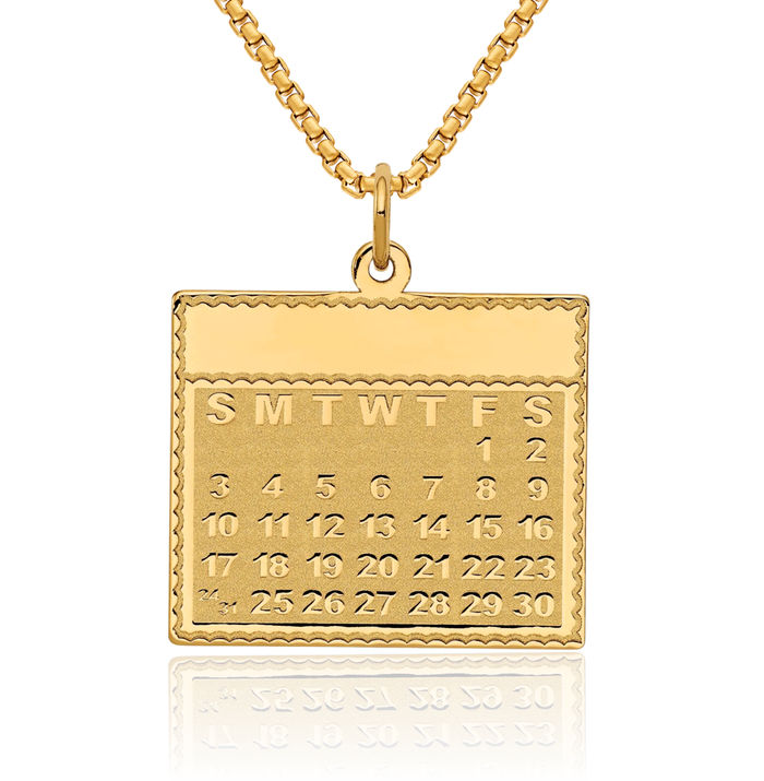 14K Solid Yellow Gold Friday First Day Calendar Necklace Chain Pendant Charm