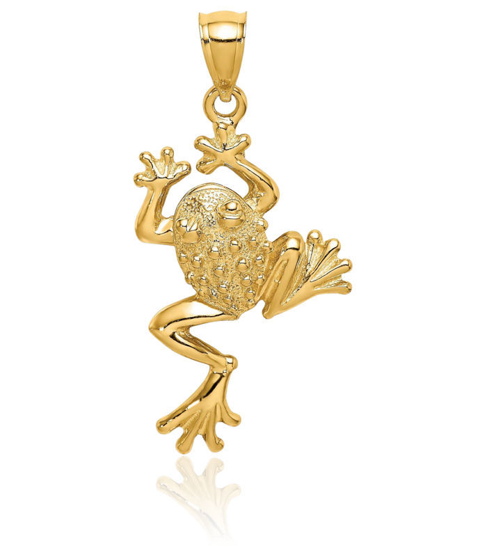 14K Solid Yellow Gold Frog Back Necklace Chain Pendant Charm