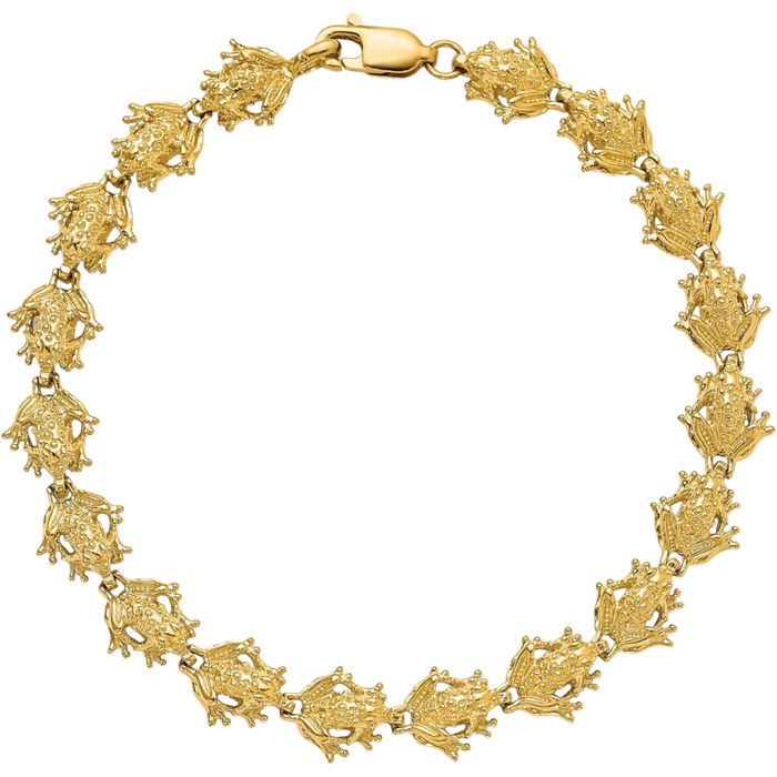 14K Solid Yellow Gold Frog Chain Charm Bracelet