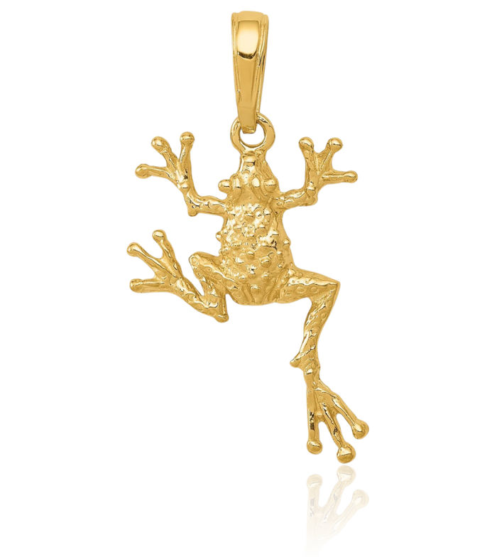 14K Solid Yellow Gold Frog Necklace Chain Pendant Charm