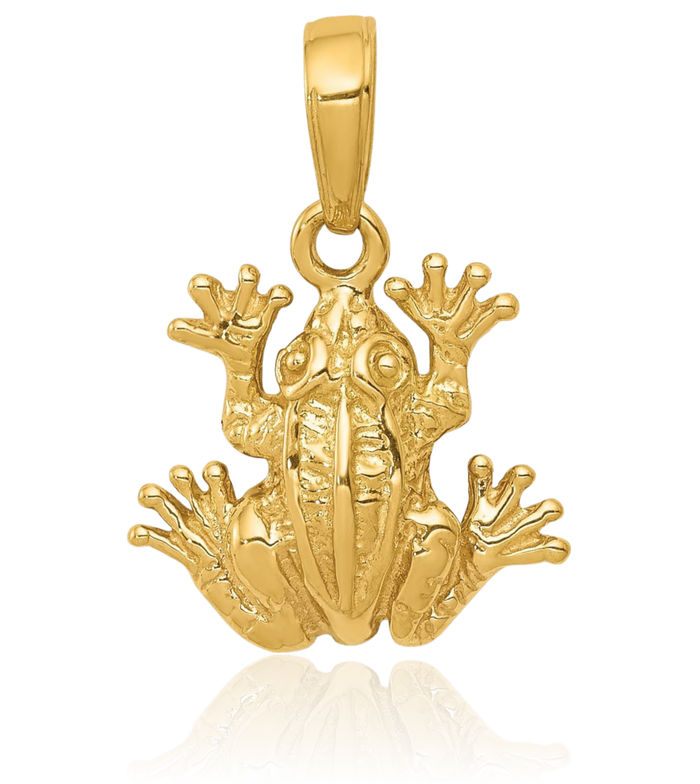 14K Solid Yellow Gold Frog Necklace Chain Pendant Charm