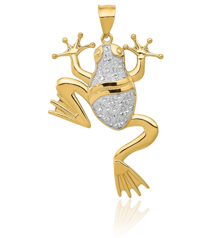14K Solid Yellow Gold Frog Necklace Chain Pendant Charm