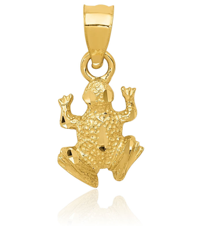 14K Solid Yellow Gold Frog Necklace Chain Pendant Charm