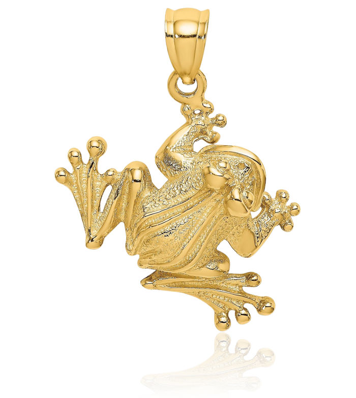 14K Solid Yellow Gold Frog Necklace Chain Pendant Charm