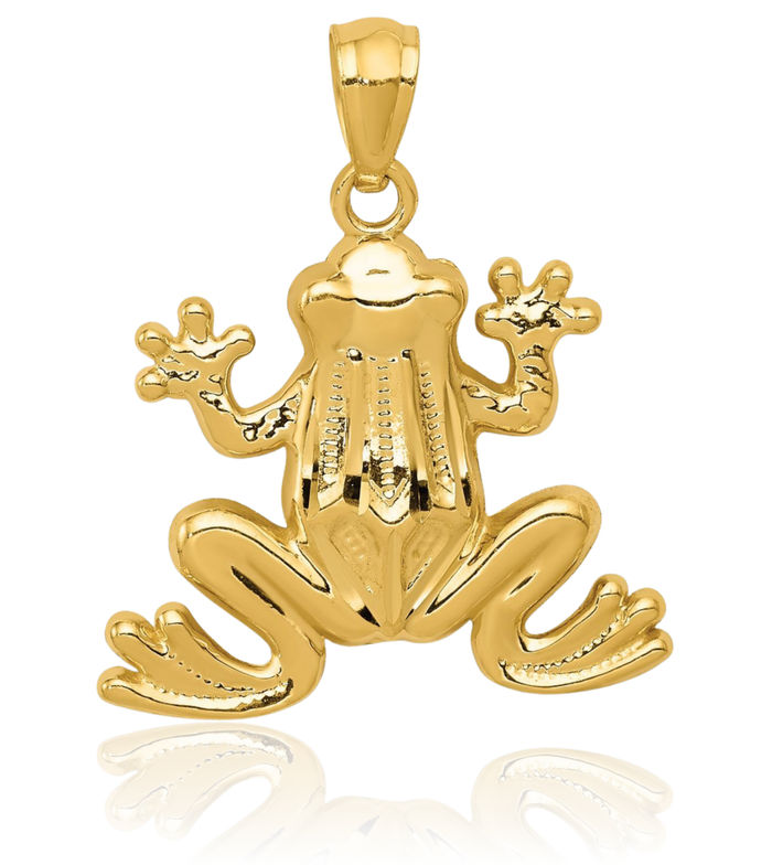 14K Solid Yellow Gold Frog Necklace Chain Pendant Charm