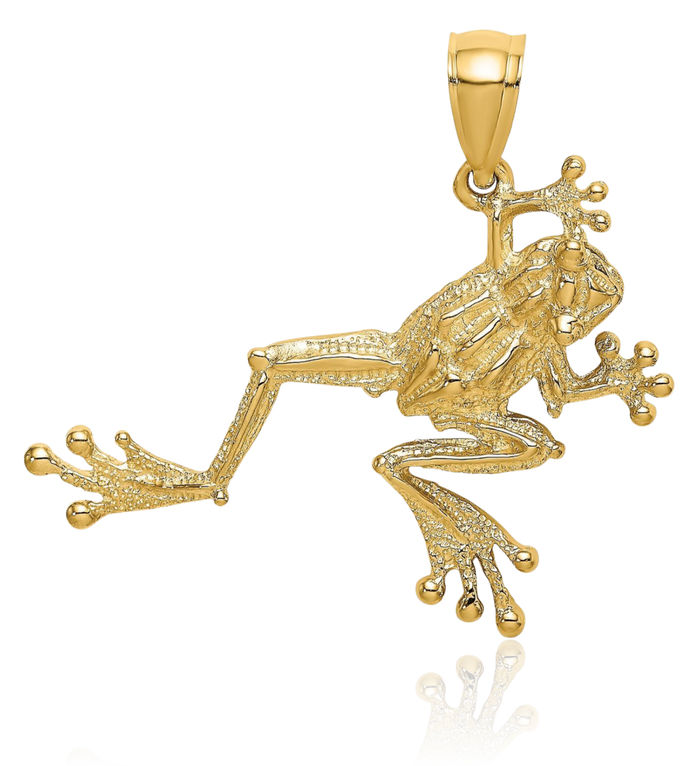 14K Solid Yellow Gold Frog Necklace Chain Pendant Charm