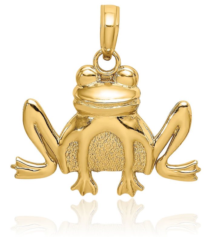 14K Solid Yellow Gold Frog Necklace Chain Pendant Charm