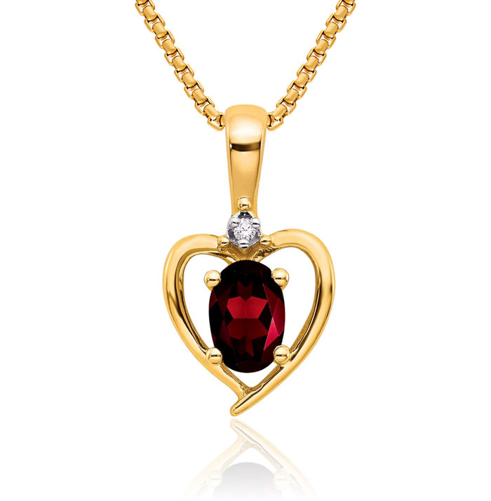 14K Solid Yellow Gold Red Garnet Diamond Heart Necklace Gemstone Pendant Charm April January Birthstone Jewelry