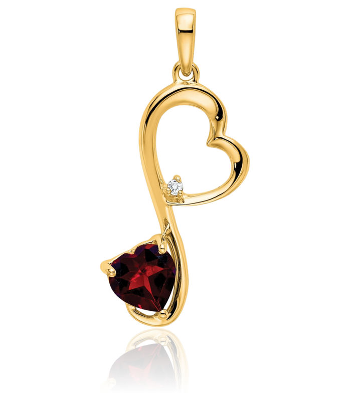 14K Solid Yellow Gold Red Garnet Diamond Heart Necklace Charm Gemstone Pendant