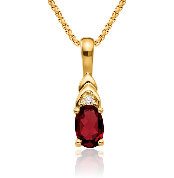 14K Solid Yellow Gold Red Garnet Diamond Necklace Gemstone Pendant Charm April January Birthstone Jewelry