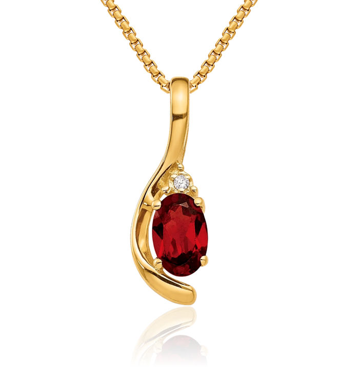 14K Solid Yellow Gold Red Garnet Diamond Necklace Gemstone Pendant Charm April January Birthstone Jewelry