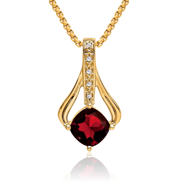 14K Solid Yellow Gold Red Garnet Diamond Necklace Charm Gemstone Pendant