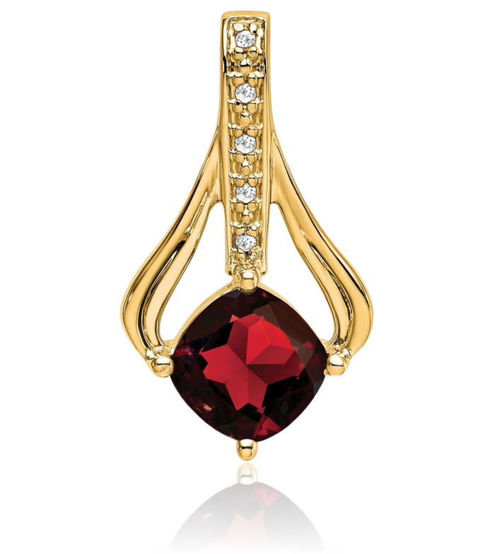 14K Solid Yellow Gold Red Garnet Diamond Necklace Charm Gemstone Pendant