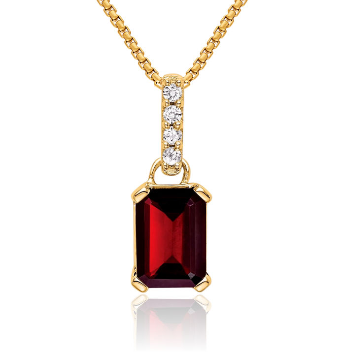 14K Solid Yellow Gold Red Garnet Diamond Necklace Gemstone Pendant Charm April January Birthstone Jewelry