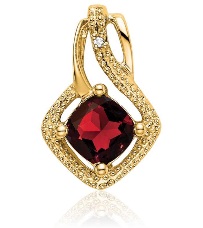 14K Solid Yellow Gold Red Garnet Diamond Necklace Charm Gemstone Pendant