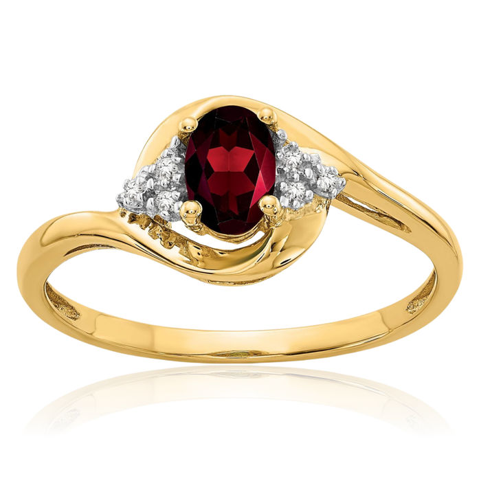 14K Solid Yellow Gold Red Garnet Diamond Ring January Birthstone Jewelry