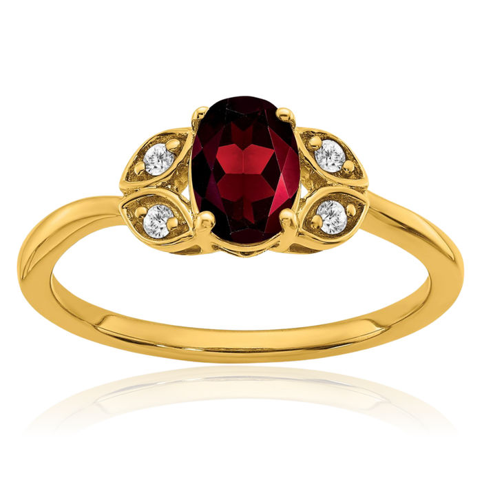 14K Solid Yellow Gold Red Garnet Diamond Ring Gemstone Band January Birthstone Jewelry
