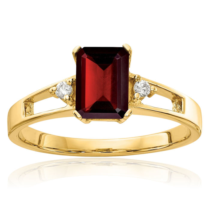 14K Solid Yellow Gold Red Garnet Diamond Ring Gemstone Band January Birthstone Jewelry