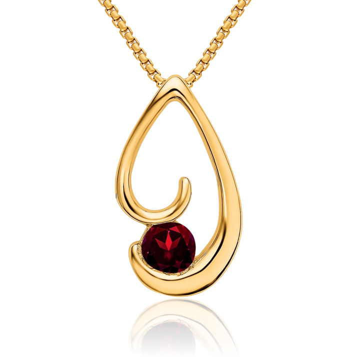 14K Solid Yellow Gold Red Garnet Floating Chain Slide Gemstone Pendant Necklace Charm