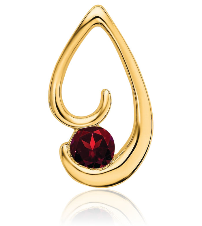 14K Solid Yellow Gold Red Garnet Floating Chain Slide Gemstone Pendant Necklace Charm