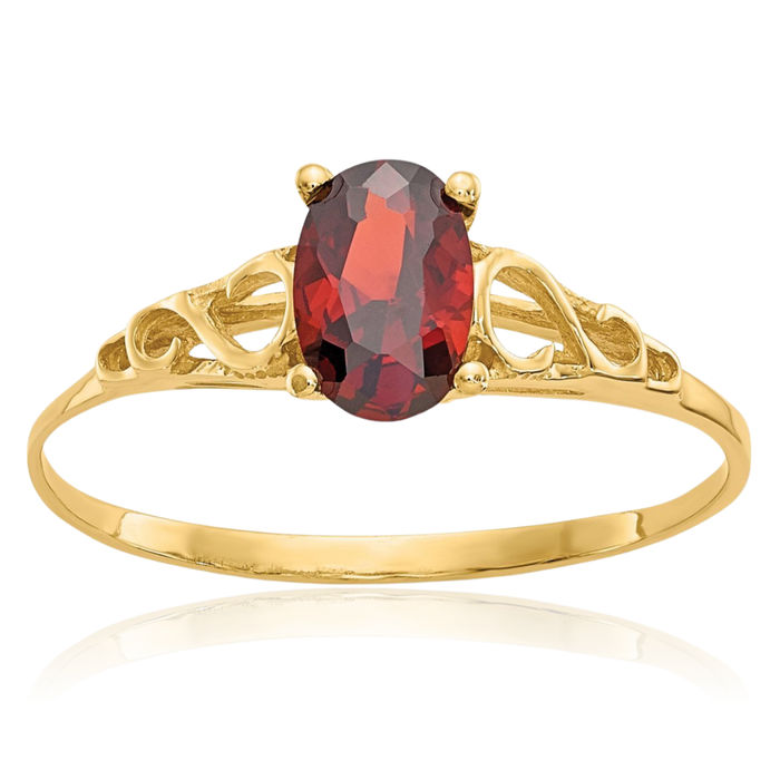 14K Solid Yellow Gold Synthetic Red Garnet Solitaire Ring