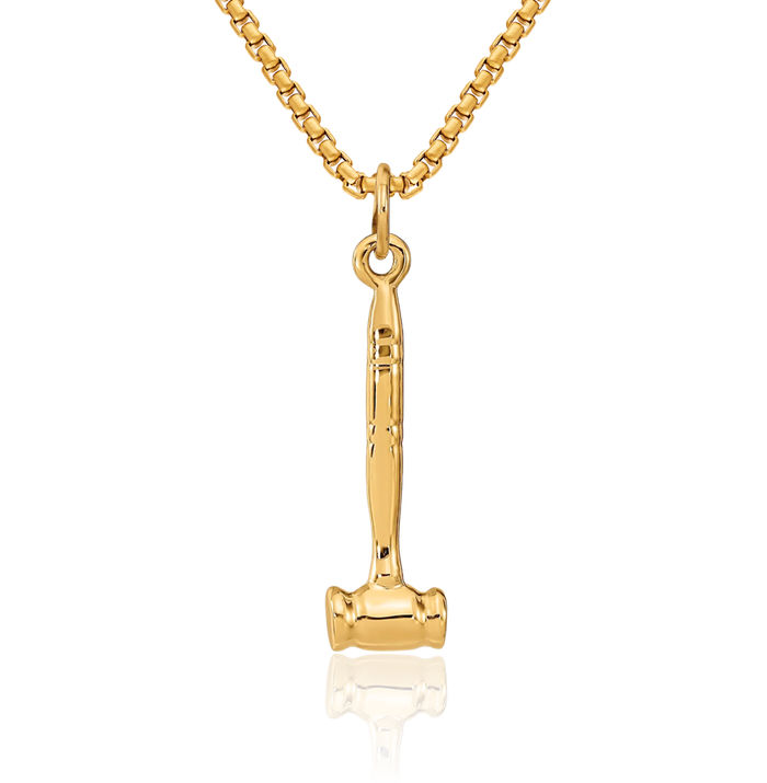 14K Solid Yellow Gold Gavel Necklace Chain Pendant Charm