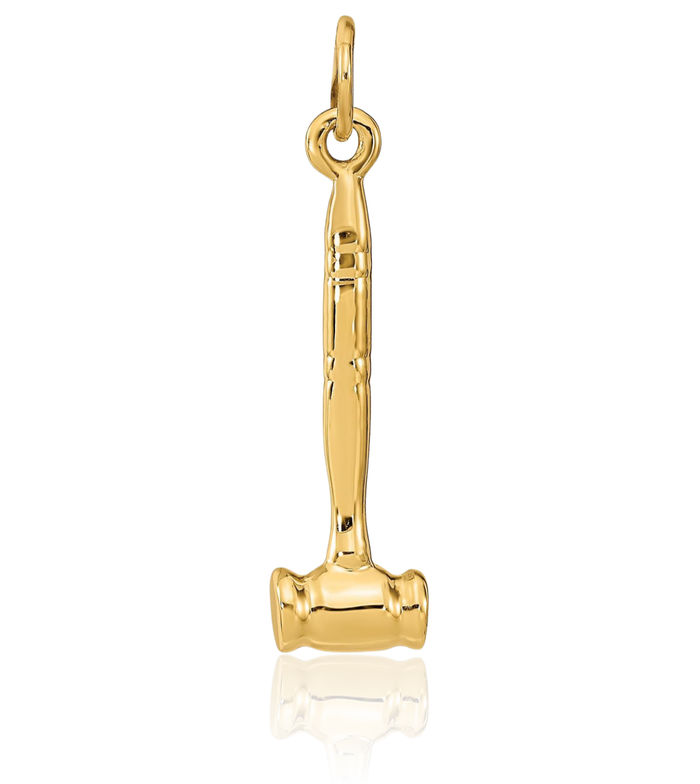 14K Solid Yellow Gold Gavel Necklace Chain Pendant Charm