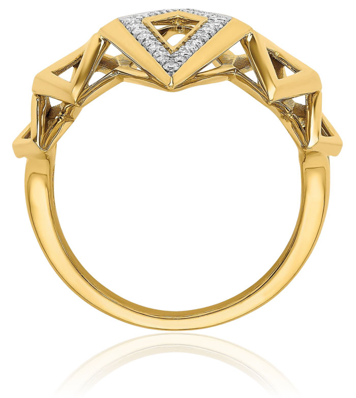 14K Solid Yellow Gold Geometric Diamond Ring