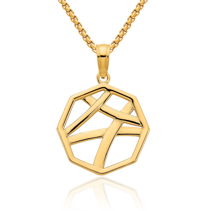 14K Solid Yellow Gold Geometric Necklace Chain Pendant Charm