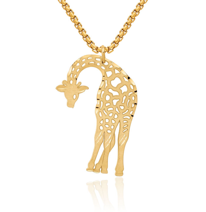 14K Solid Yellow Gold Giraffe Necklace Chain Pendant Charm