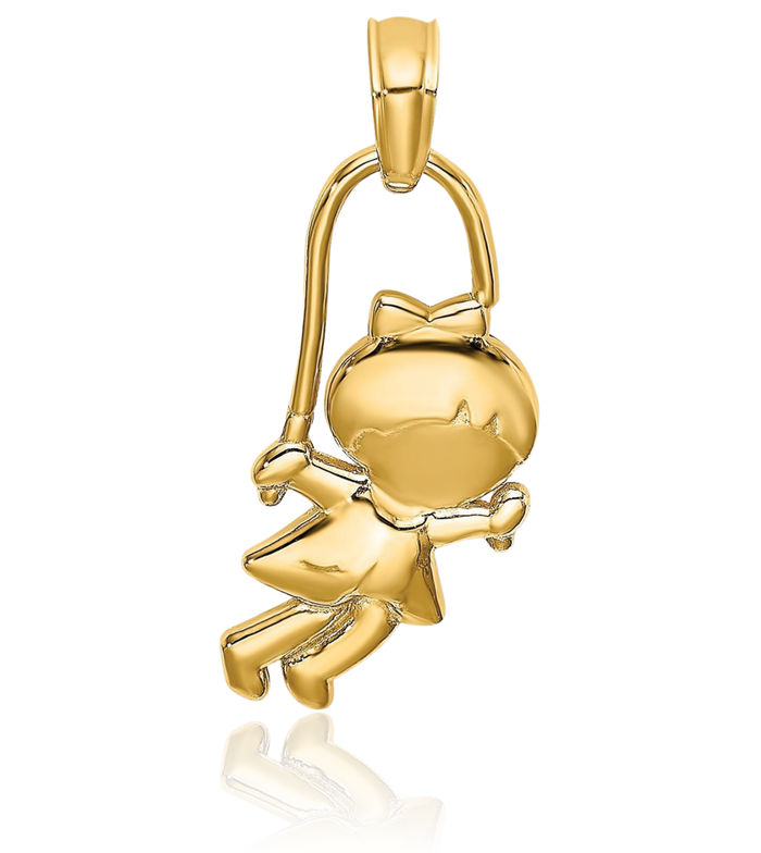 14K Solid Yellow Gold Girl Jump Rope Necklace Chain Pendant Charm