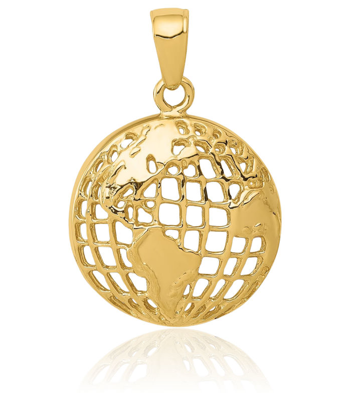 14K Solid Yellow Gold Globe Necklace Chain Pendant Charm