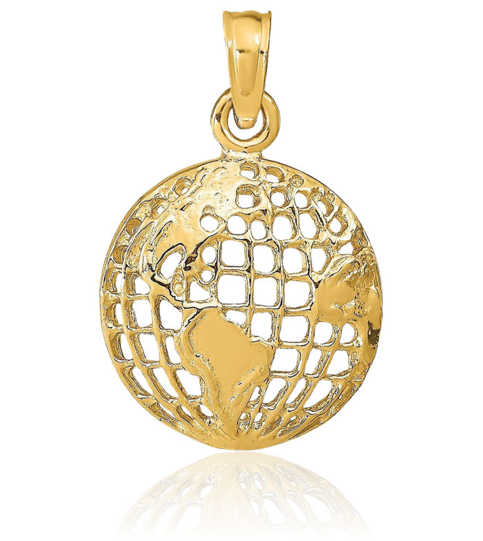 14K Solid Yellow Gold Globe Necklace Chain Pendant Charm