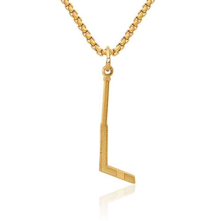 14K Solid Yellow Gold Goalie Stick Necklace Hockey Charm Sports Pendant