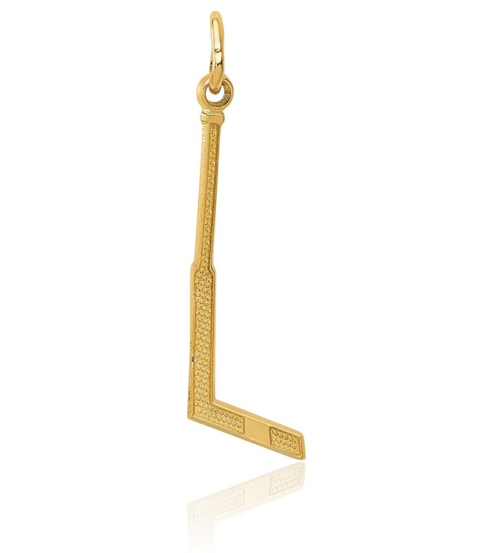 14K Solid Yellow Gold Goalie Stick Necklace Hockey Charm Sports Pendant