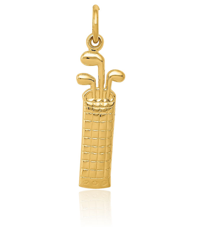 14K Solid Yellow Gold Golf Bag Necklace Charm Sports Pendant