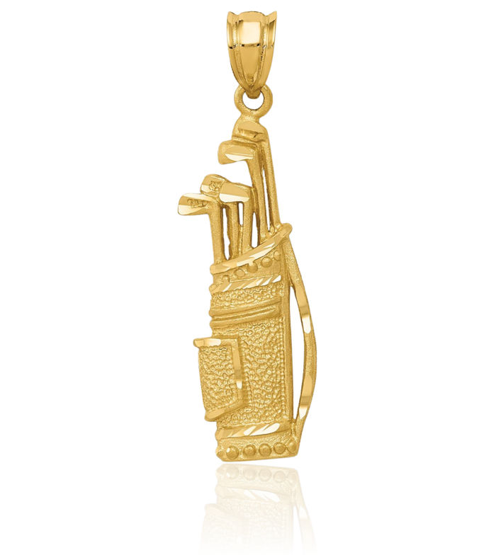 14K Solid Yellow Gold Golf Bag Necklace Charm Sports Pendant