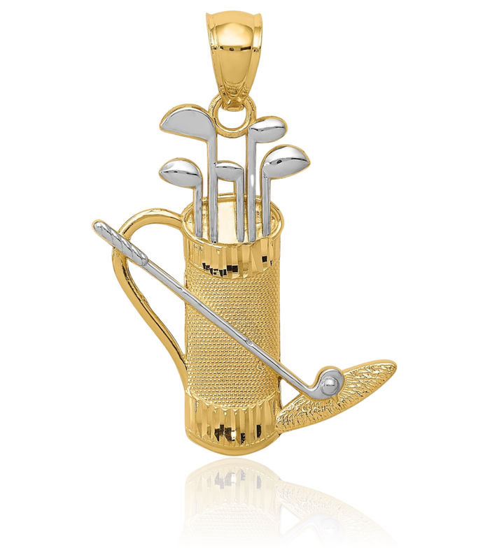 14K Solid Yellow Gold Golf Bag Necklace Charm Sports Pendant