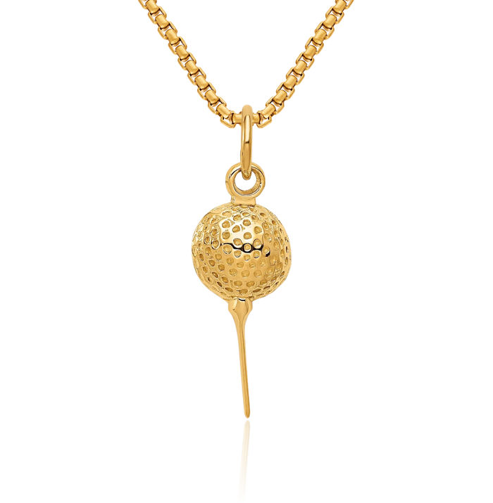 14K Solid Yellow Gold Golf Ball Necklace Charm Sports Pendant