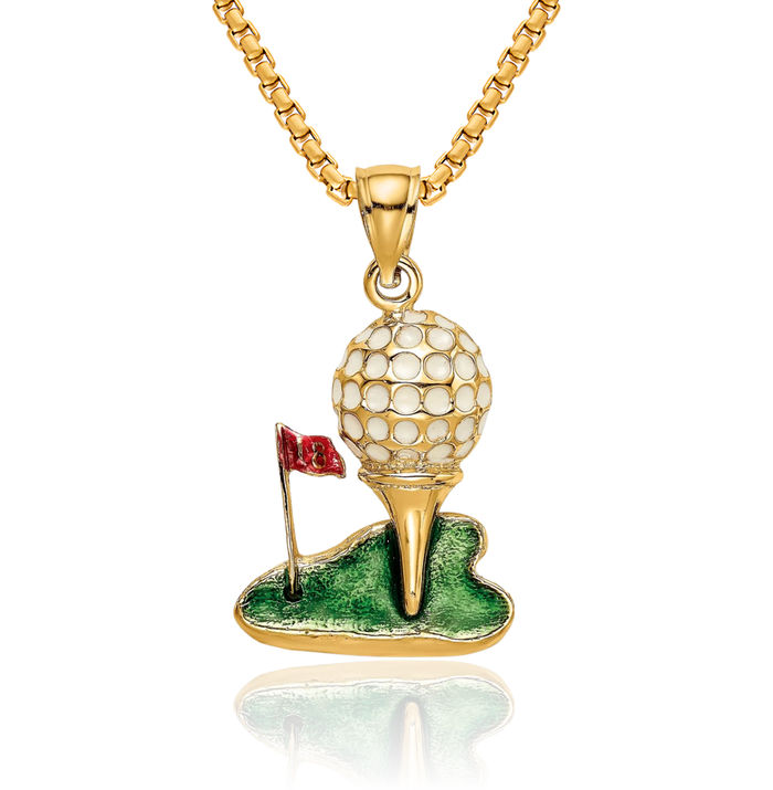 14K Solid Yellow Gold Golf Ball Necklace Charm Sports Pendant